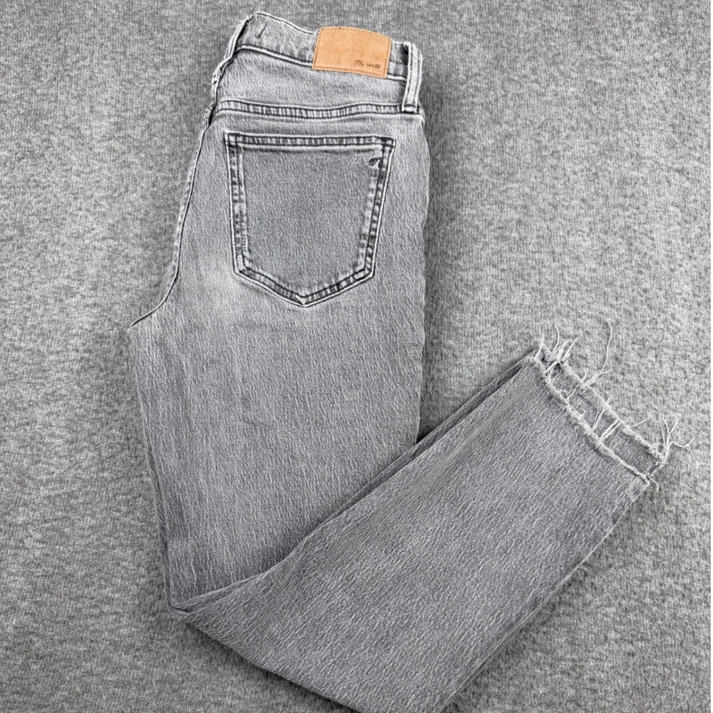 Madewell The Perfect Vintage Jean Gray High Rise Straight Raw Hem 25P Distressed